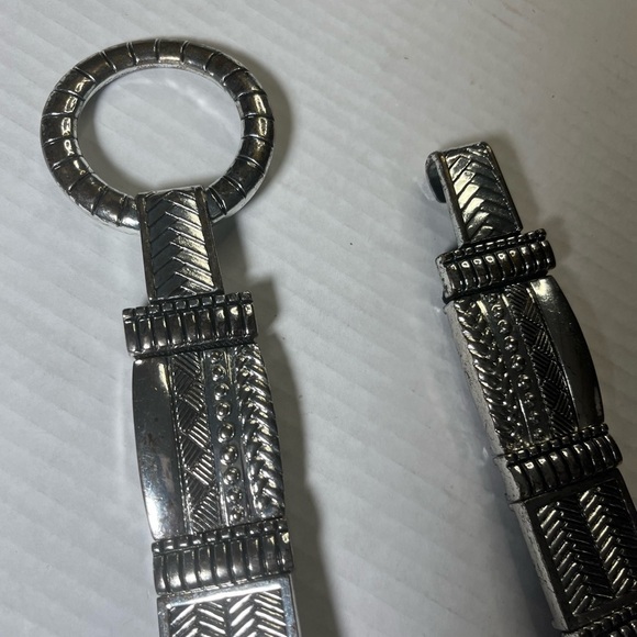 Chico's Leather Silver Black Boho Stretchy Y2K Artsy eclectic Sz Medium has wear - Picture 15 of 16